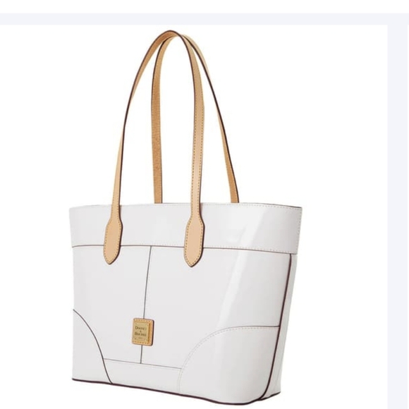 Dooney & Bourke White Patent Leather Tote NWT W/ Dust Bag W/ Twilly - Picture 3 of 16